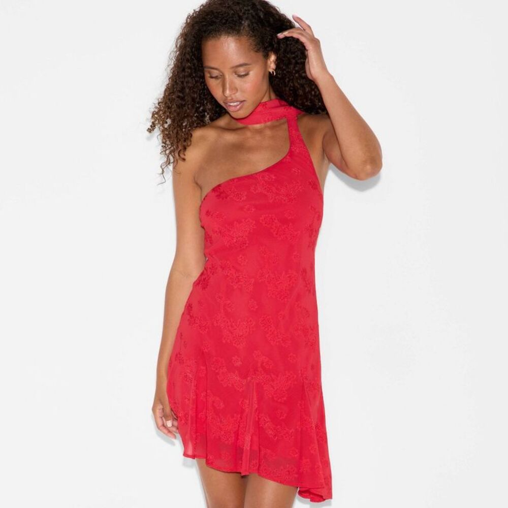 Women's Sleeveless Asymmetrical Satin Mini A-Line Dress - Wild Fable Red XL